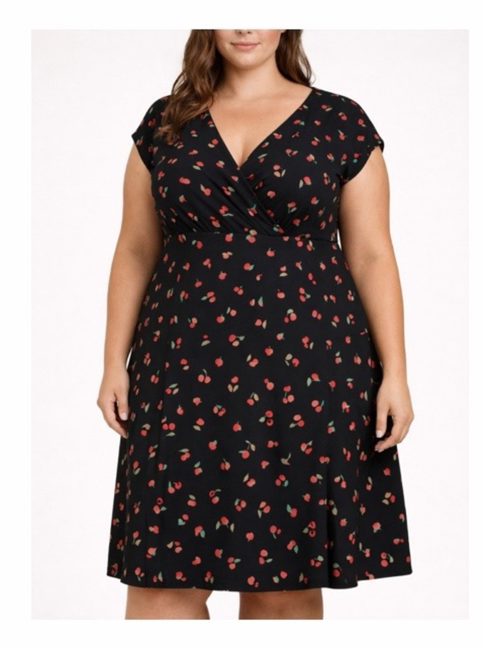 Luukse Cherry Print Faux Wrap Fit And Flare Dress‎